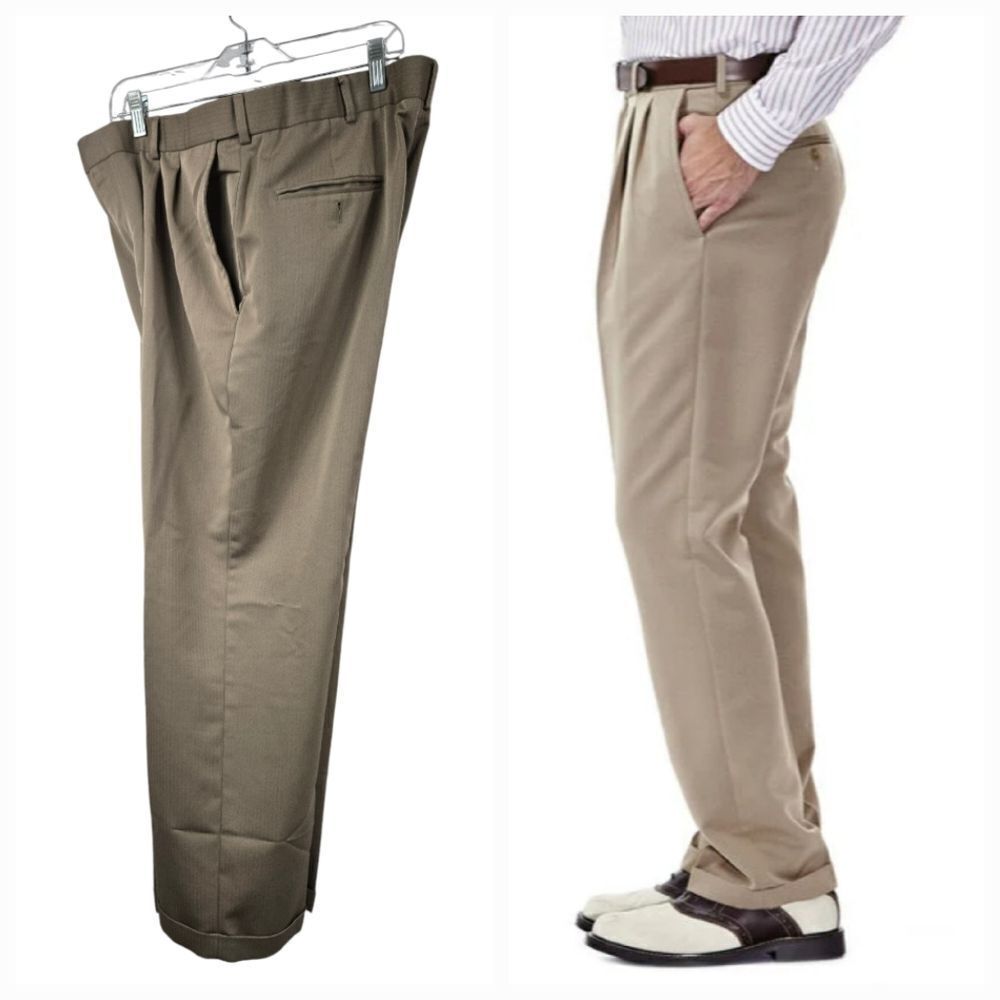 Haggar Men 38x29 Smart Fiber Herringbone Dress Pant Classic Fit Pleated Front